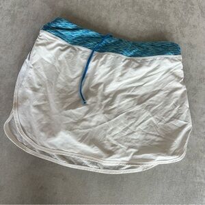 Lucy White Athletic Skort with Blue Patterned Waistband